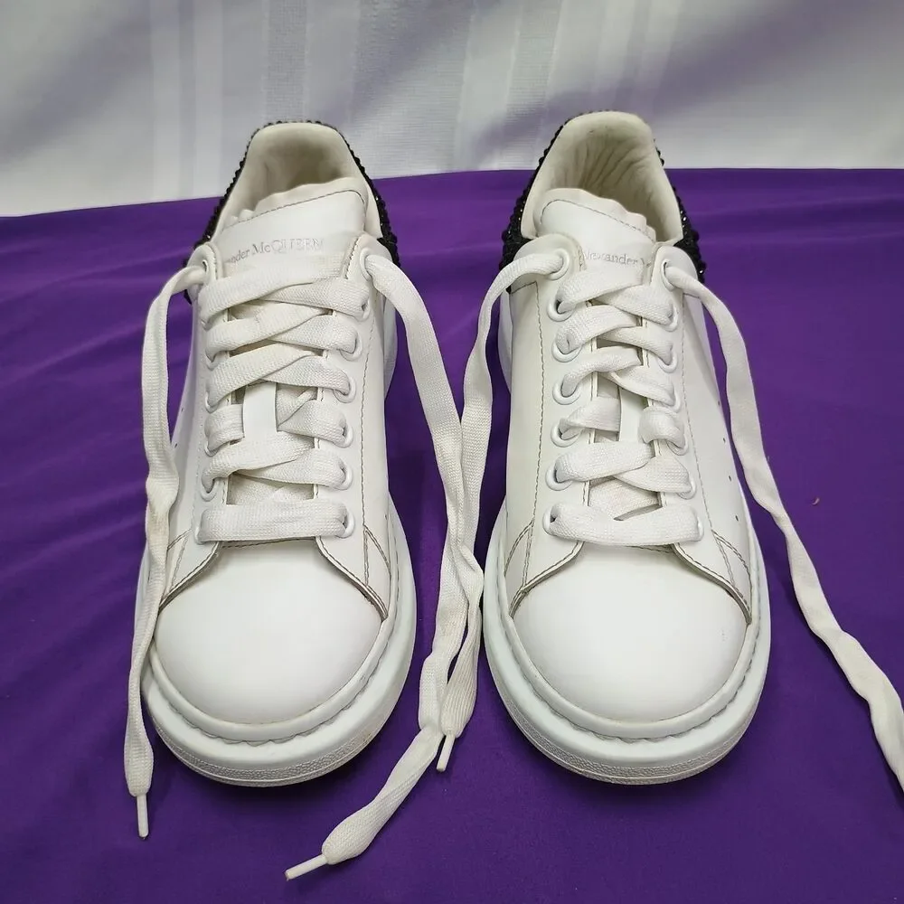Alexander McQueen Oversized Sneaker in White/jet Black Crystal Embellished